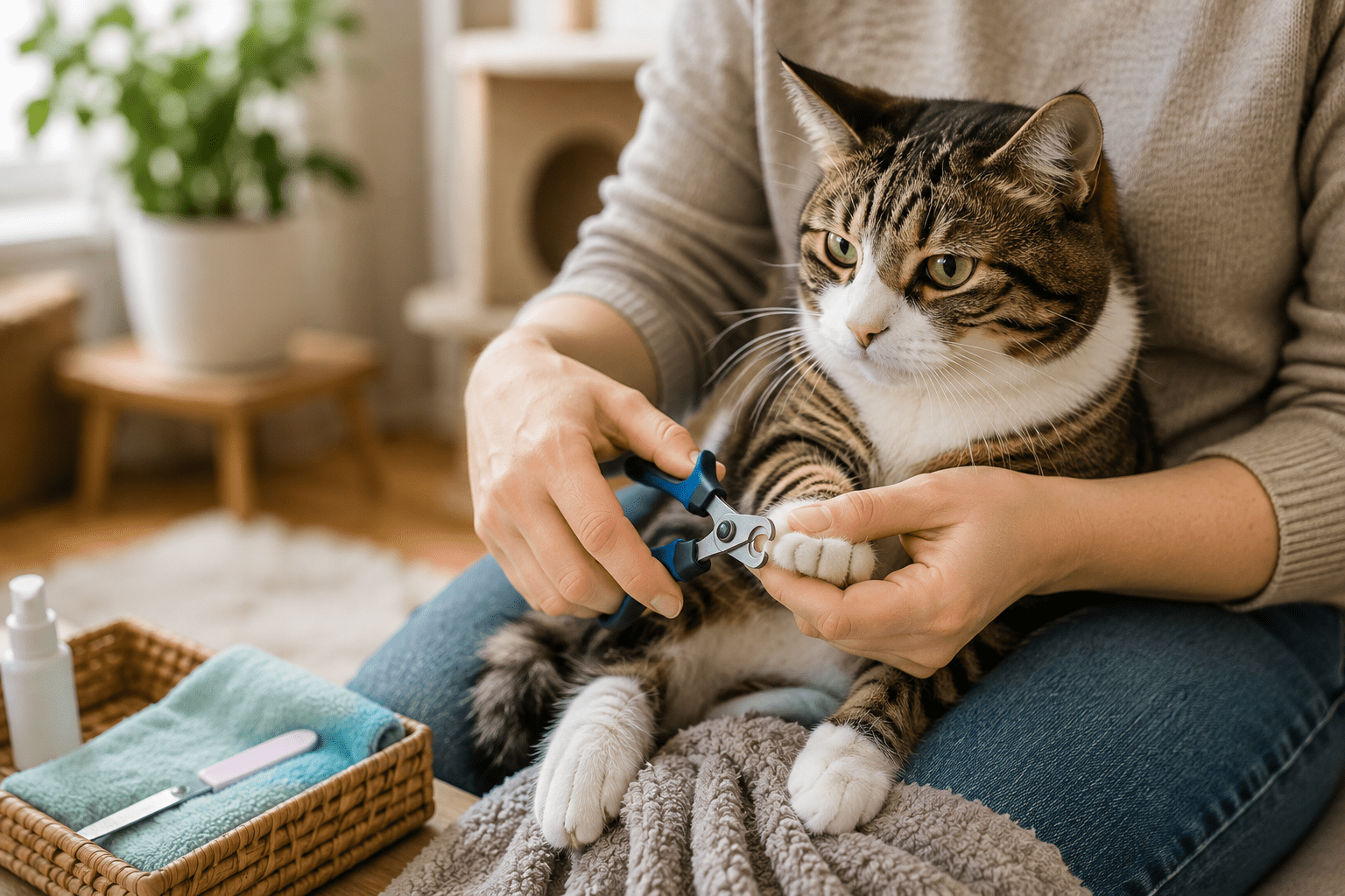 how to calm a cat for nail trim