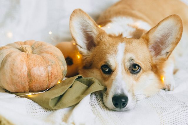 What does pumpkin do for dogs: a Bernese mountain dog puppy sitting beside a whole pumpkin